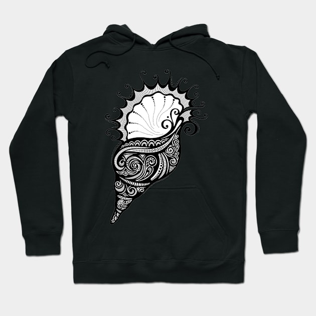 Black and White Print of Exotic Sea Shell Hoodie by lissantee